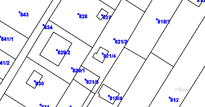 Parcela st. 821/4 v KÚ Rozdrojovice, Katastrální mapa