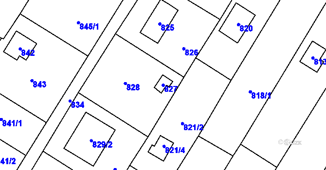 Parcela st. 827 v KÚ Rozdrojovice, Katastrální mapa
