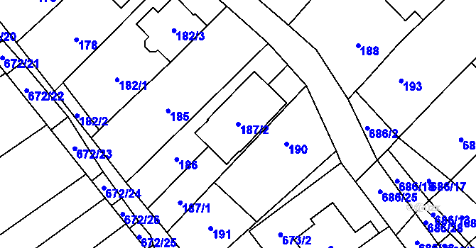 Parcela st. 187/2 v KÚ Rozdrojovice, Katastrální mapa