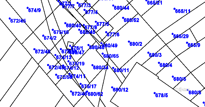 Parcela st. 680/65 v KÚ Rozdrojovice, Katastrální mapa
