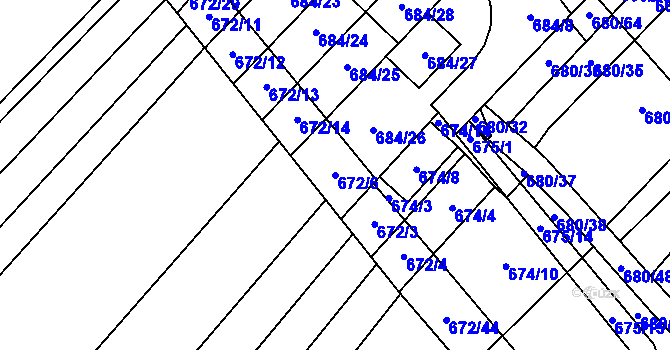 Parcela st. 672/6 v KÚ Rozdrojovice, Katastrální mapa