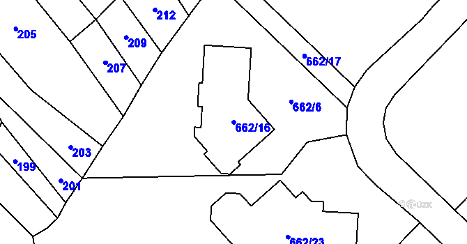 Parcela st. 662/16 v KÚ Rozdrojovice, Katastrální mapa