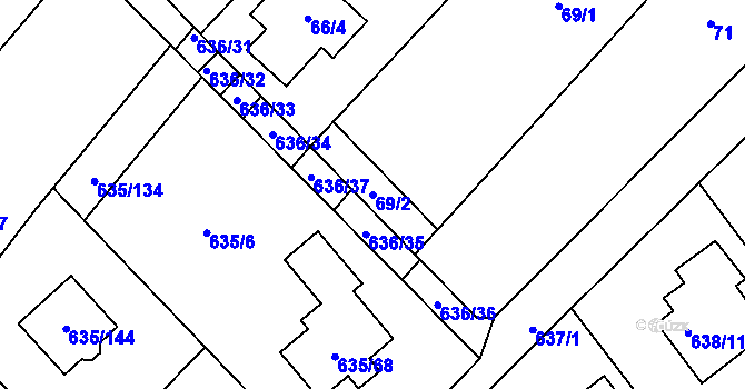 Parcela st. 69/2 v KÚ Rozdrojovice, Katastrální mapa