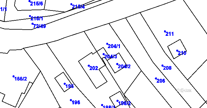 Parcela st. 204/3 v KÚ Rozdrojovice, Katastrální mapa