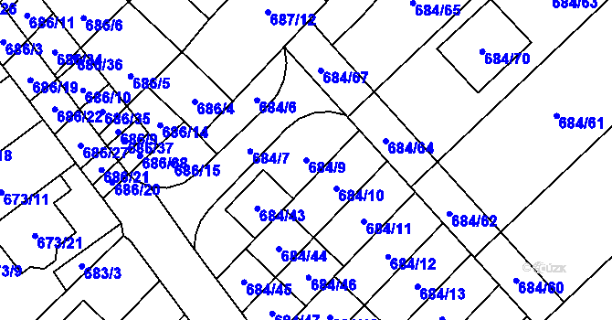 Parcela st. 684/9 v KÚ Rozdrojovice, Katastrální mapa