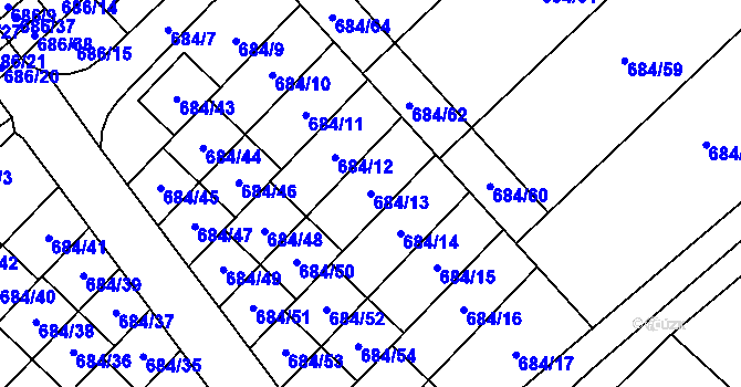 Parcela st. 684/13 v KÚ Rozdrojovice, Katastrální mapa