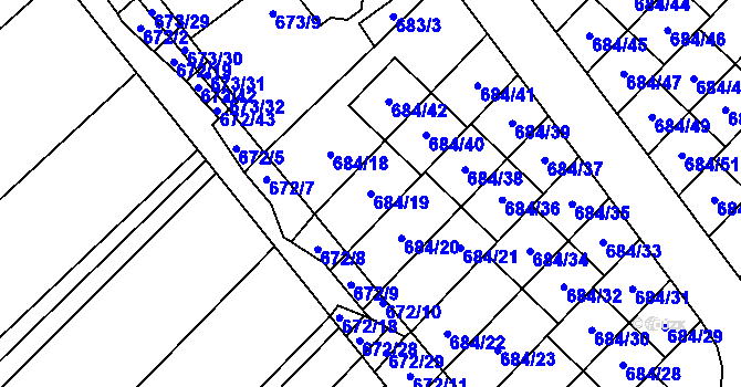 Parcela st. 684/19 v KÚ Rozdrojovice, Katastrální mapa