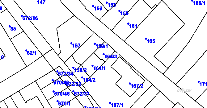 Parcela st. 164/3 v KÚ Rozdrojovice, Katastrální mapa