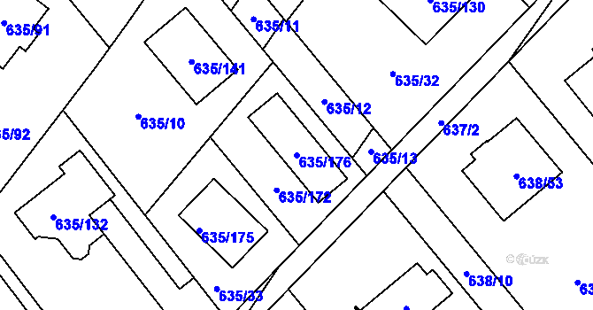 Parcela st. 635/176 v KÚ Rozdrojovice, Katastrální mapa