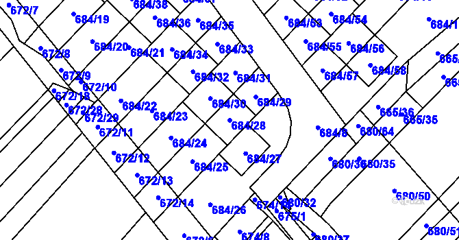 Parcela st. 684/28 v KÚ Rozdrojovice, Katastrální mapa
