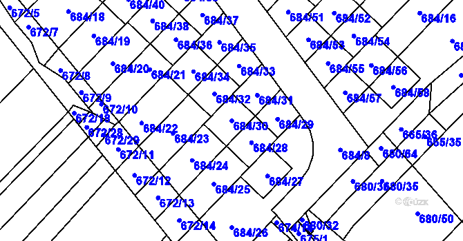 Parcela st. 684/30 v KÚ Rozdrojovice, Katastrální mapa