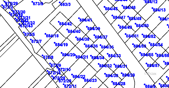 Parcela st. 684/36 v KÚ Rozdrojovice, Katastrální mapa