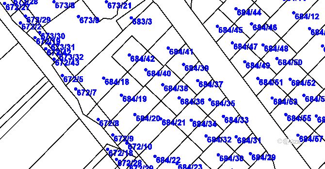 Parcela st. 684/38 v KÚ Rozdrojovice, Katastrální mapa