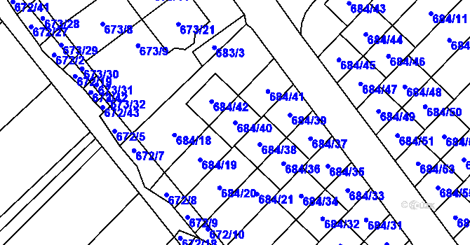 Parcela st. 684/40 v KÚ Rozdrojovice, Katastrální mapa