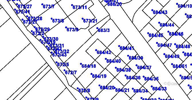 Parcela st. 684/42 v KÚ Rozdrojovice, Katastrální mapa