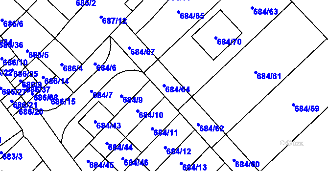Parcela st. 684/64 v KÚ Rozdrojovice, Katastrální mapa