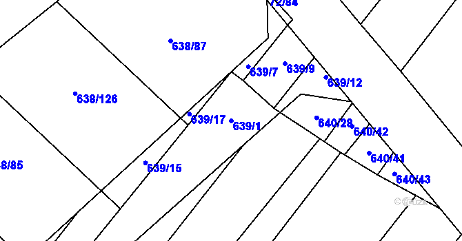 Parcela st. 639/1 v KÚ Rozdrojovice, Katastrální mapa