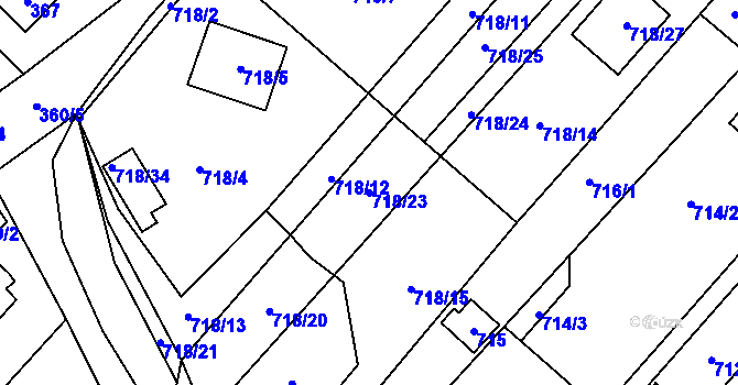 Parcela st. 718/23 v KÚ Rozdrojovice, Katastrální mapa