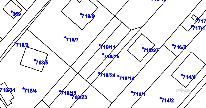 Parcela st. 718/25 v KÚ Rozdrojovice, Katastrální mapa
