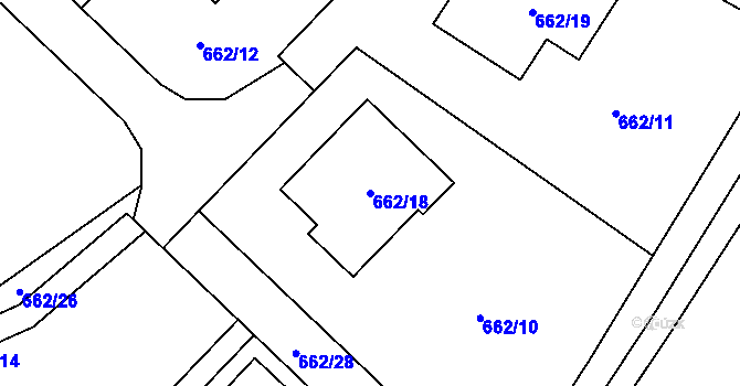 Parcela st. 662/18 v KÚ Rozdrojovice, Katastrální mapa