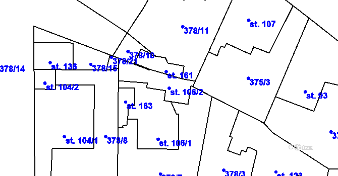 Parcela st. 106/2 v KÚ Rozhovice, Katastrální mapa