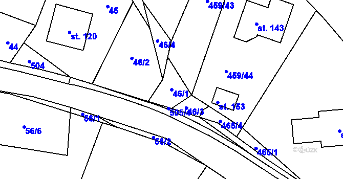 Parcela st. 46/1 v KÚ Rozhovice, Katastrální mapa