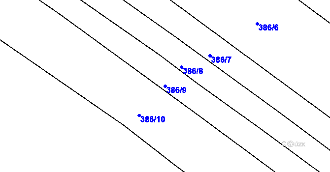 Parcela st. 386/9 v KÚ Rozhovice, Katastrální mapa