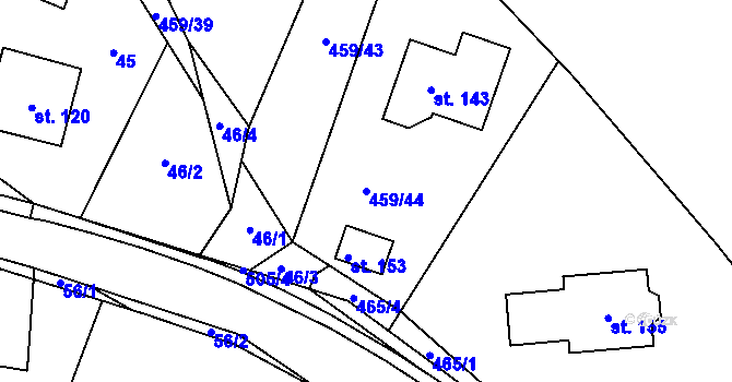 Parcela st. 459/44 v KÚ Rozhovice, Katastrální mapa
