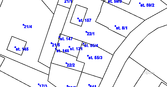 Parcela st. 55/4 v KÚ Rozhovice, Katastrální mapa