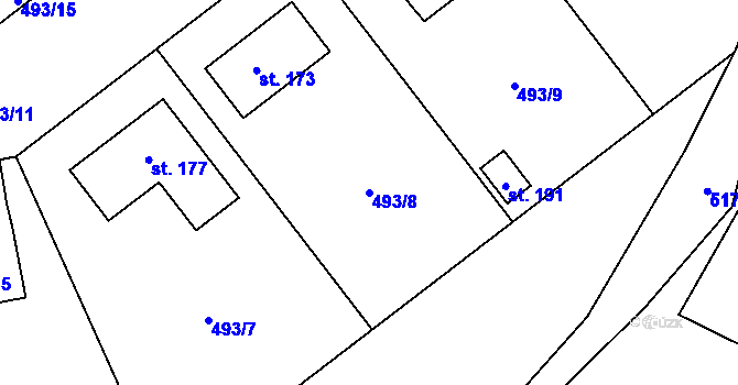 Parcela st. 493/8 v KÚ Rozhovice, Katastrální mapa