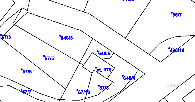 Parcela st. 648/6 v KÚ Rozhovice, Katastrální mapa