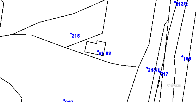 Parcela st. 82 v KÚ Bradlné, Katastrální mapa