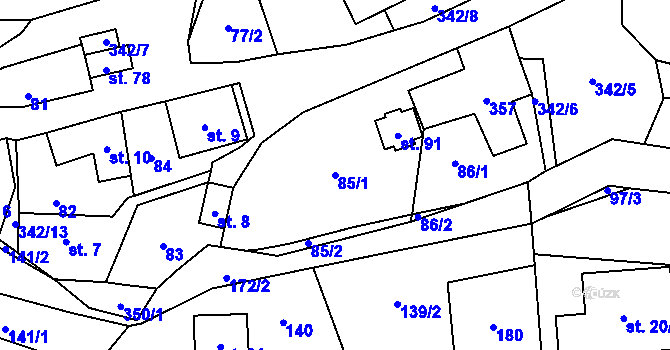 Parcela st. 85/1 v KÚ Bradlné, Katastrální mapa