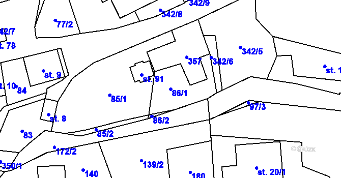 Parcela st. 86/1 v KÚ Bradlné, Katastrální mapa