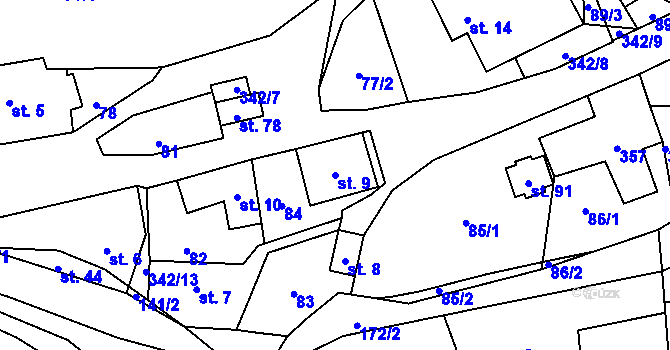 Parcela st. 9 v KÚ Bradlné, Katastrální mapa