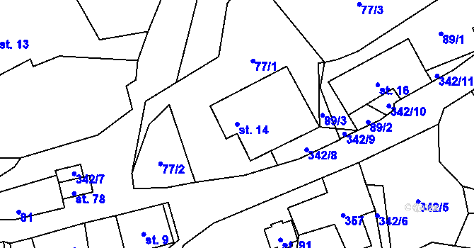 Parcela st. 14 v KÚ Bradlné, Katastrální mapa