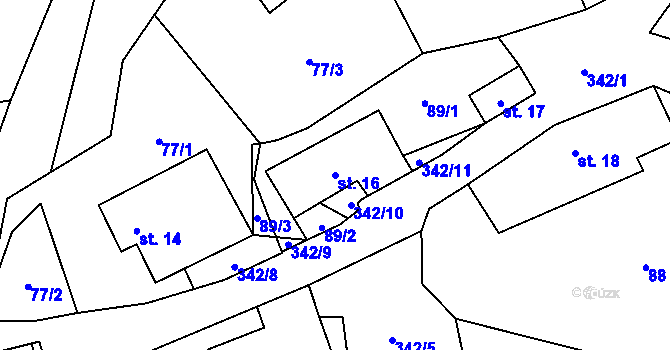 Parcela st. 16 v KÚ Bradlné, Katastrální mapa