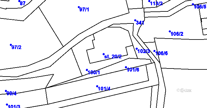 Parcela st. 20/2 v KÚ Bradlné, Katastrální mapa