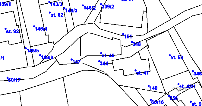 Parcela st. 46 v KÚ Bradlné, Katastrální mapa