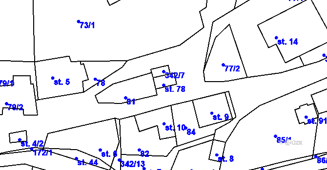 Parcela st. 78 v KÚ Bradlné, Katastrální mapa