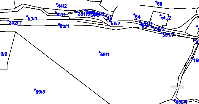 Parcela st. 59/1 v KÚ Bradlné, Katastrální mapa