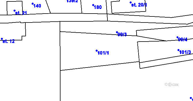 Parcela st. 101/1 v KÚ Bradlné, Katastrální mapa