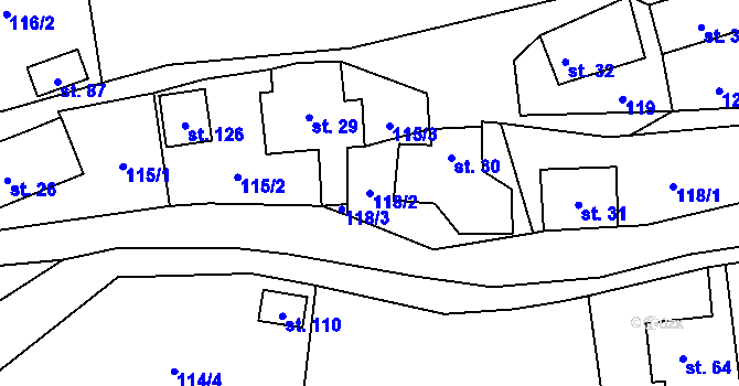 Parcela st. 118/2 v KÚ Bradlné, Katastrální mapa
