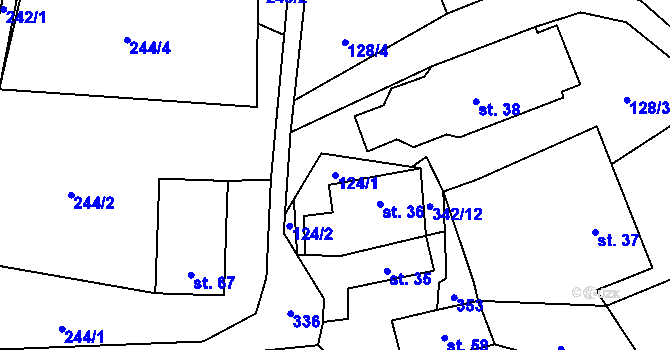 Parcela st. 124/1 v KÚ Bradlné, Katastrální mapa