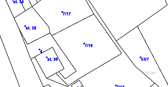 Parcela st. 7/16 v KÚ Rozhraní, Katastrální mapa
