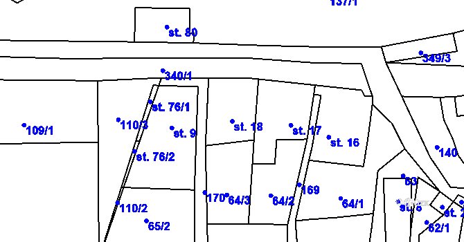 Parcela st. 18 v KÚ Vilémov u Rozhraní, Katastrální mapa