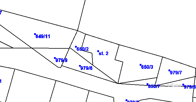 Parcela st. 2 v KÚ Rozkoš u Jevišovic, Katastrální mapa