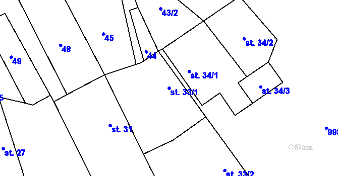 Parcela st. 33/1 v KÚ Rozkoš u Jevišovic, Katastrální mapa