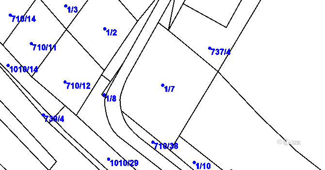 Parcela st. 1/7 v KÚ Rozkoš u Jevišovic, Katastrální mapa