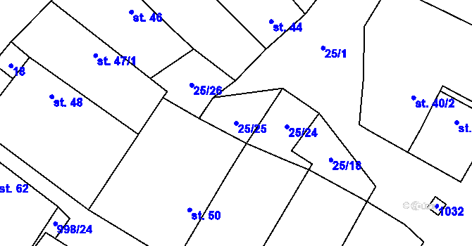 Parcela st. 25/25 v KÚ Rozkoš u Jevišovic, Katastrální mapa